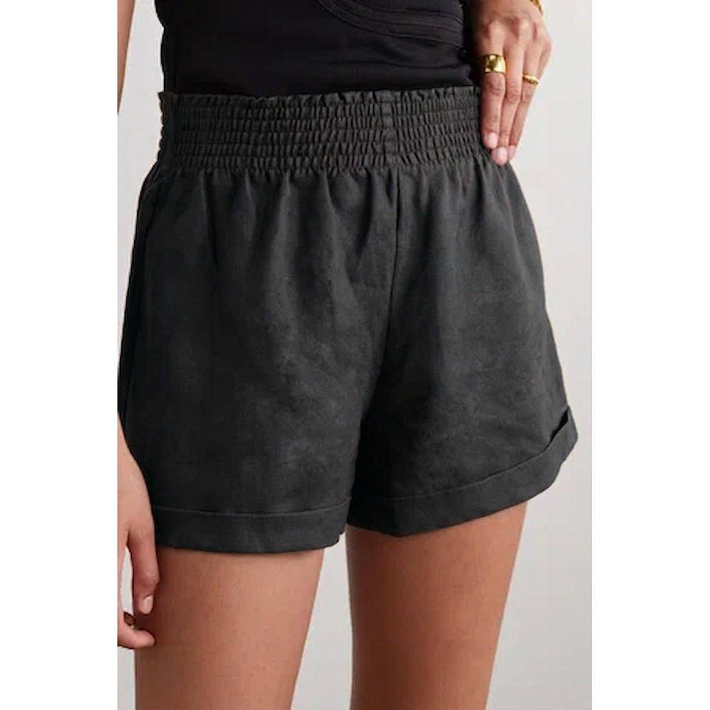 Reformation Women Smocked Waist Nashville Linen Shorts Black Size Small